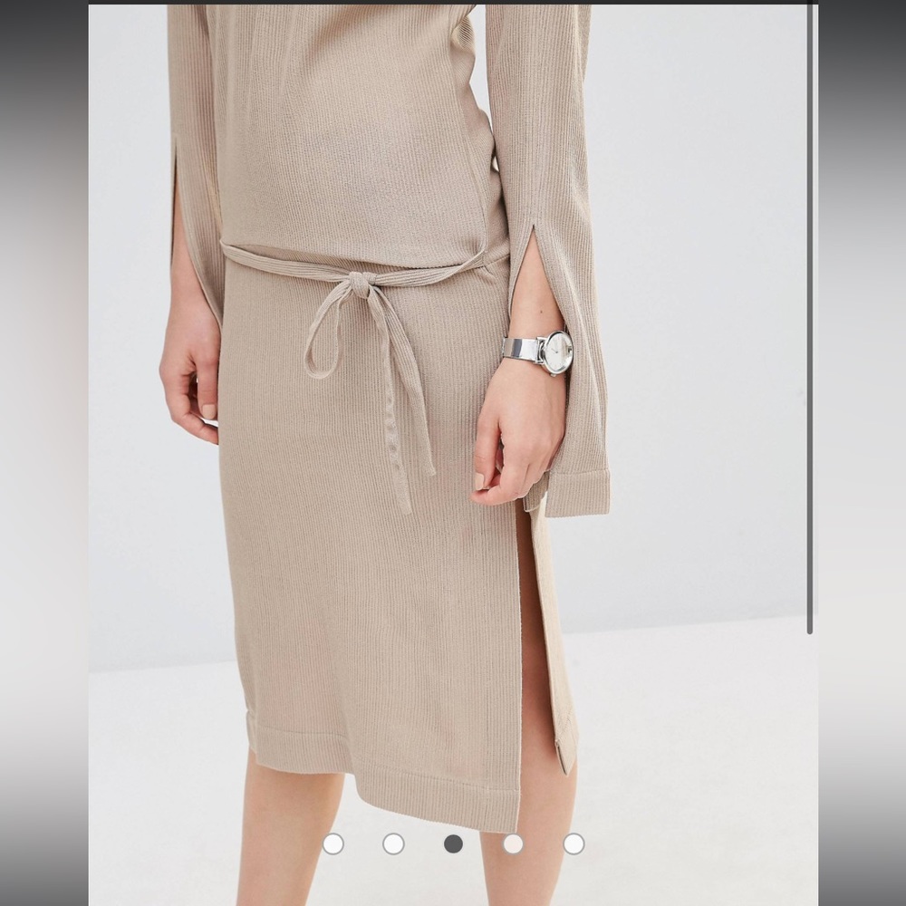 House Of Sunny Split Sleeve Rib Dress With Tie Front Beige Tan Size US 4 Small - Picture 7 of 16